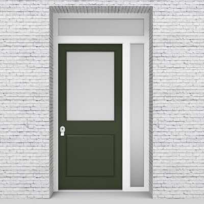 11.single Door With Right Side Panel And Transom 2 Panel With A Large Fir Green (ral6009)