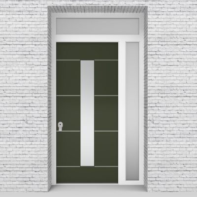 11.single Door With Right Side Panel And Transom 4 Aluminium Inlays With Central Glass Fir Green (ral6009)