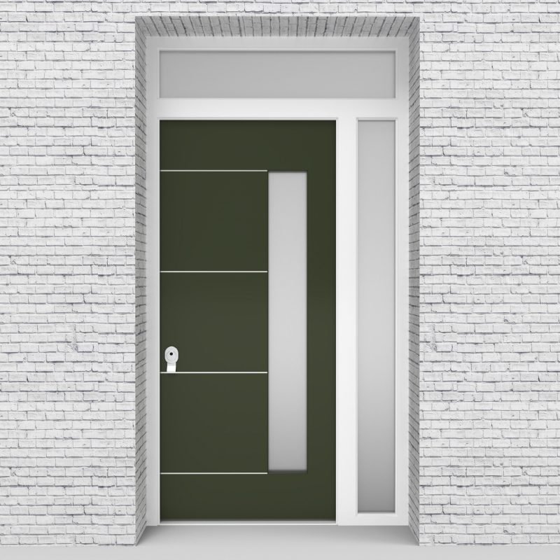 11.single Door With Right Side Panel And Transom 4 Aluminium Inlays With Hinge Side Glass Fir Green (ral6009)