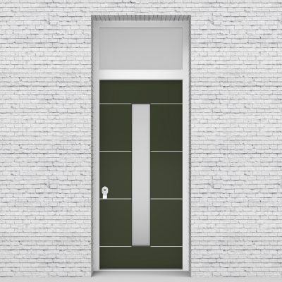 11.single Door With Transom 4 Aluminium Inlays With Central Glass Fir Green (ral6009)