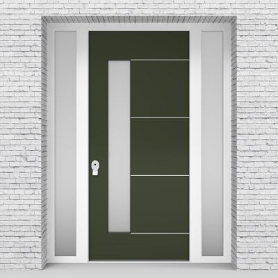 11.single Door With Two Side Panels 4 Aluminium Inlays With Lock Side Glass Fir Green (ral6009)