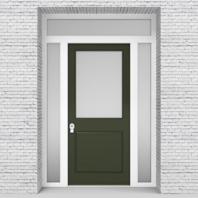 11.single Door With Two Side Panels And Transom 2 Panel With A Large Fir Green (ral6009)