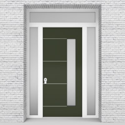 11.single Door With Two Side Panels And Transom 4 Aluminium Inlays With Hinge Side Glass Fir Green (ral6009)