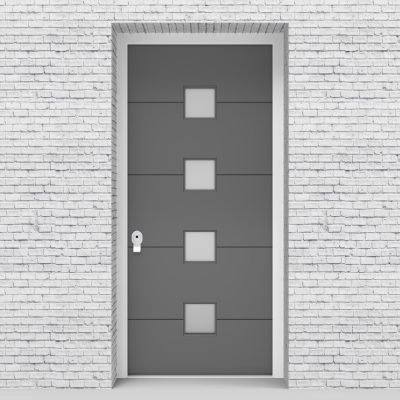 13.single Door 4 Horizontal Lines With 4 Glass Squares Signal Grey (ral7004)