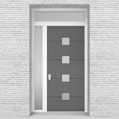 13.single Door 4 Horizontal Lines With 4 Glass Squares Signal Grey (ral7004)