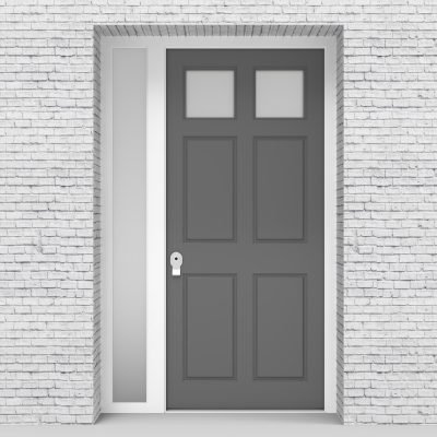13.single Door With Left Side Panel Victorian 6 Panel With 2 Glass Panes Signal Grey (ral7004)