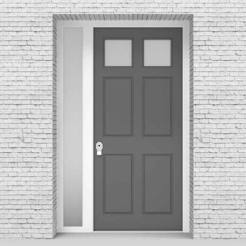 13.single Door With Left Side Panel Victorian 6 Panel With 2 Glass Panes Signal Grey (ral7004)