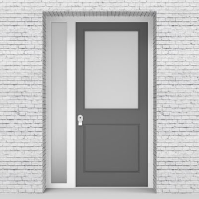 13.single Door With Left Side Panel 2 Panel With A Large Glass Pane Signal Grey (ral7004)