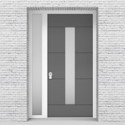13.single Door With Left Side Panel 4 Horizontal Lines With Central Glass Signal Grey (ral7004)