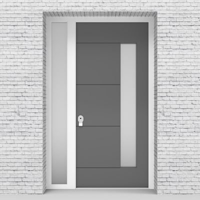 13.single Door With Left Side Panel 4 Horizontal Lines With Hinge Side Glass Signal Grey (ral7004)