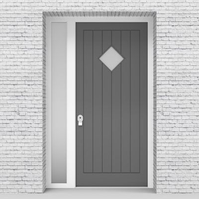 13.single Door With Left Side Panel 7 Vertical Lines With Diamond Pane Signal Grey (ral7004)