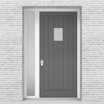 13.single Door With Left Side Panel 7 Vertical Lines With Rectangle Pane Signal Grey (ral7004)