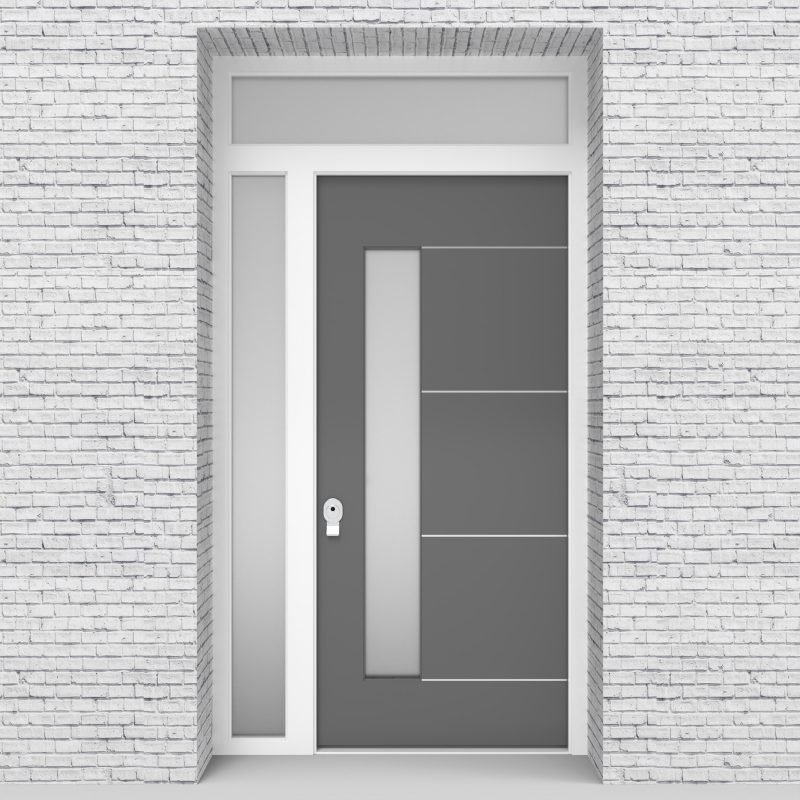 13.single Door With Left Side Panel And Transom 4 Aluminium Inlays With Lock Side Glass Signal Grey (ral7004)