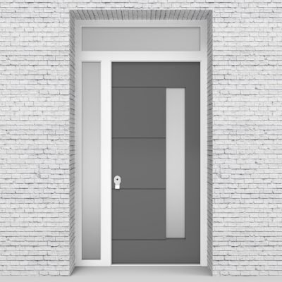 13.single Door With Left Side Panel And Transom 4 Horizontal Lines With Hinge Side Glass Signal Grey (ral7004)