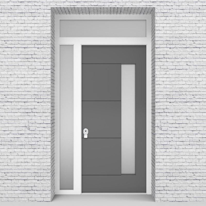 13.single Door With Left Side Panel And Transom 4 Horizontal Lines With Hinge Side Glass Signal Grey (ral7004)