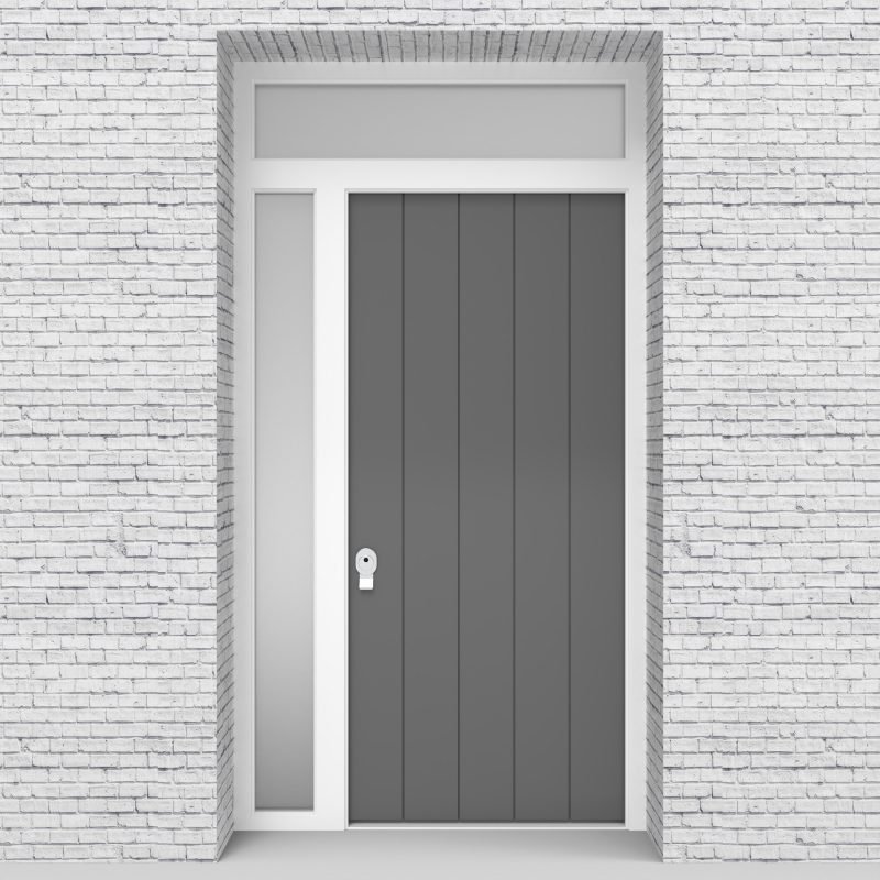 13.single Door With Left Side Panel And Transom 4 Vertical Lines Signal Grey (ral7004)