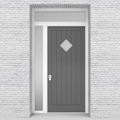 13.single Door With Left Side Panel And Transom 7 Vertical Lines With Diamond Pane Signal Grey (ral7004)