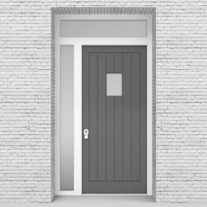 13.single Door With Left Side Panel And Transom 7 Vertical Lines With Rectangle Pane Signal Grey (ral7004)