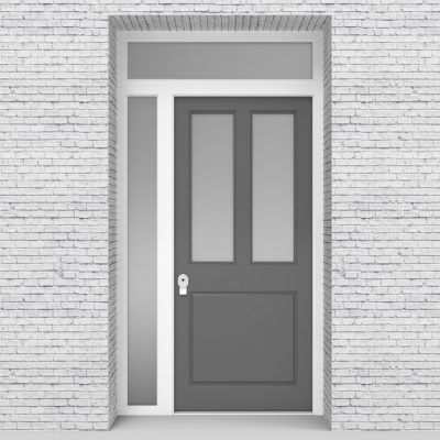 13.single Door With Left Side Panel And Transom Edwardian 3 Panel With 2 Glass Panes Signal Grey (ral7004)