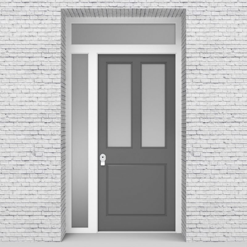 13.single Door With Left Side Panel And Transom Edwardian 3 Panel With 2 Glass Panes Signal Grey (ral7004)