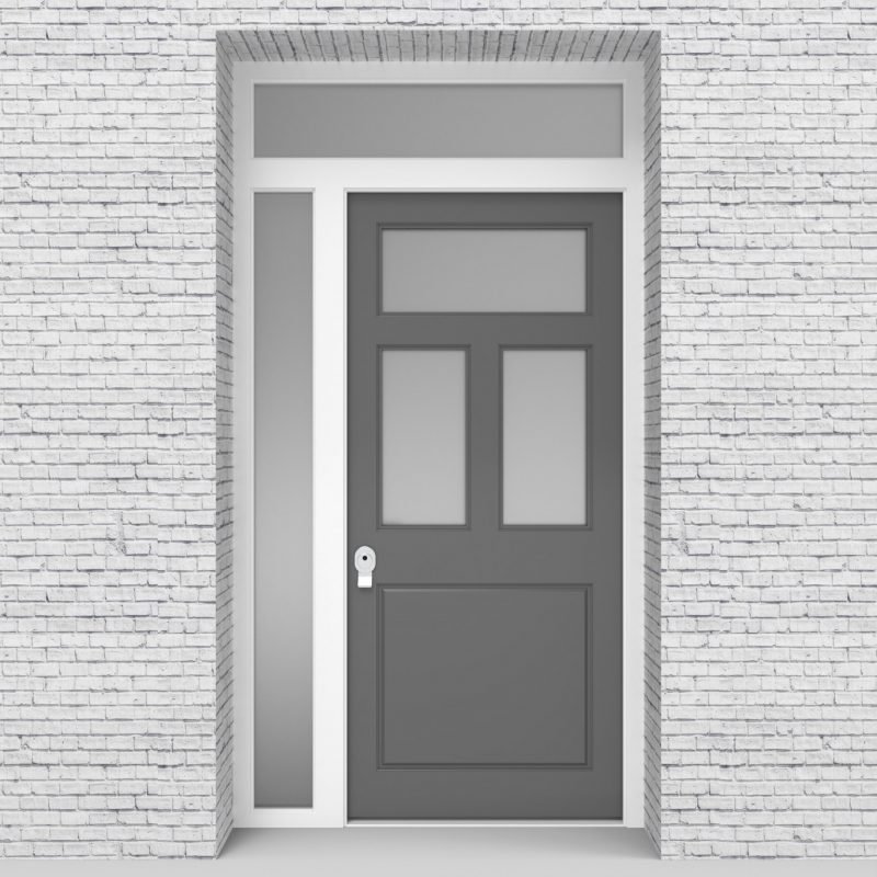 13.single Door With Left Side Panel And Transom Edwardian 4 Panel With 3 Glass Panes Signal Grey (ral7004)