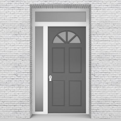 13.single Door With Left Side Panel And Transom Edwardian 4 Panel With Arched Glass Pane Signal Grey (ral7004)