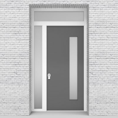 13.single Door With Left Side Panel And Transom Plain With Hinge Side Glass Signal Grey (ral7004)