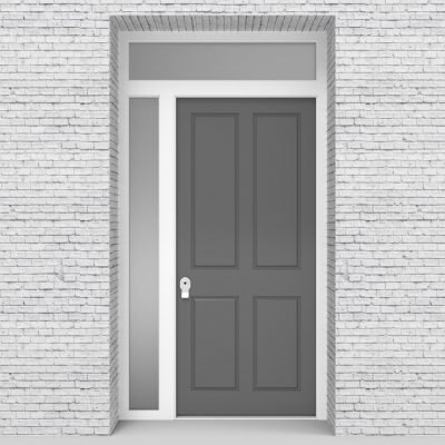 13.single Door With Left Side Panel And Transom Victorian 4 Panel Signal Grey (ral7004)