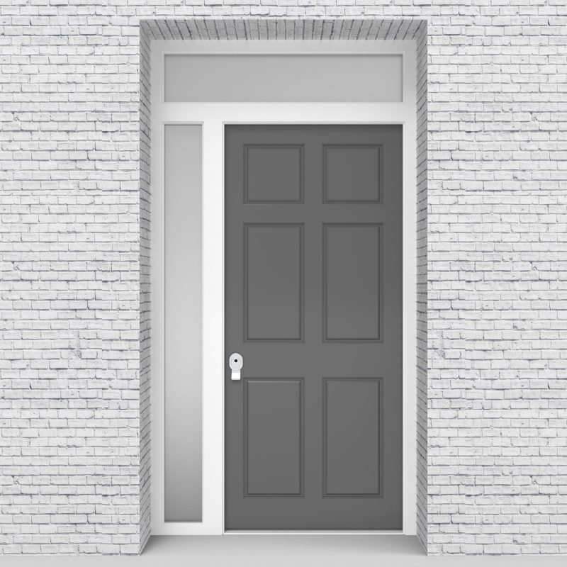 13.single Door With Left Side Panel And Transom Victorian 6 Panel Signal Grey (ral7004)