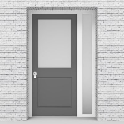 13.single Door With Right Side Panel 2 Panel With A Large Glass Pane Signal Grey (ral7004)