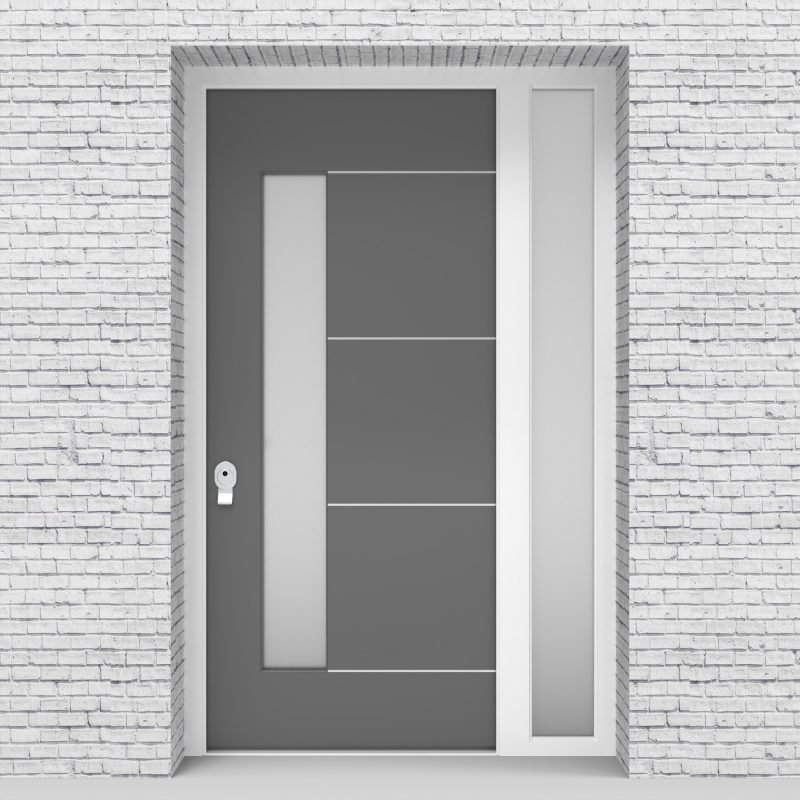 13.single Door With Right Side Panel 4 Aluminium Inlays With Lock Side Glass Signal Grey (ral7004)