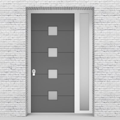 13.single Door With Right Side Panel 4 Horizontal Lines With 4 Glass Signal Grey (ral7004)