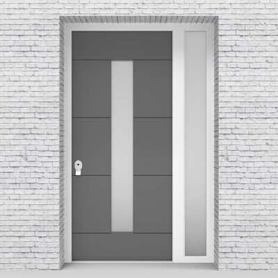 13.single Door With Right Side Panel 4 Horizontal Lines With Central Glass Signal Grey (ral7004)