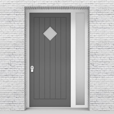 13.single Door With Right Side Panel 7 Vertical Lines With Diamond Pane Signal Grey (ral7004)