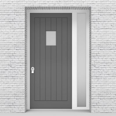 13.single Door With Right Side Panel 7 Vertical Lines With Rectangle Pane Signal Grey (ral7004)
