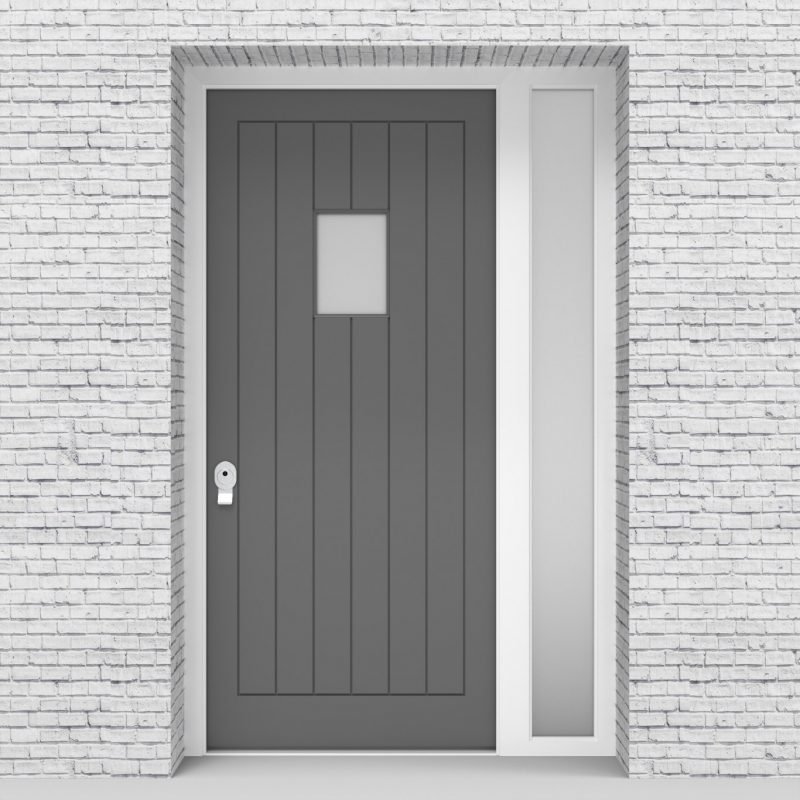 13.single Door With Right Side Panel 7 Vertical Lines With Rectangle Pane Signal Grey (ral7004)