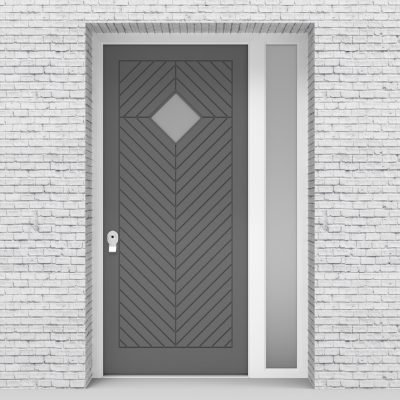 13.single Door With Right Side Panel Cottage Style With Diamond Pane Signal Grey (ral7004)