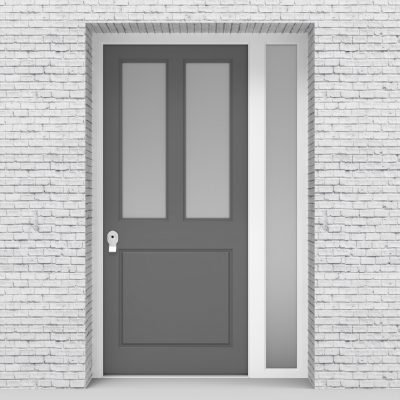 13.single Door With Right Side Panel Edwardian 3 Panel With 2 Glass Panes Signal Grey (ral7004)
