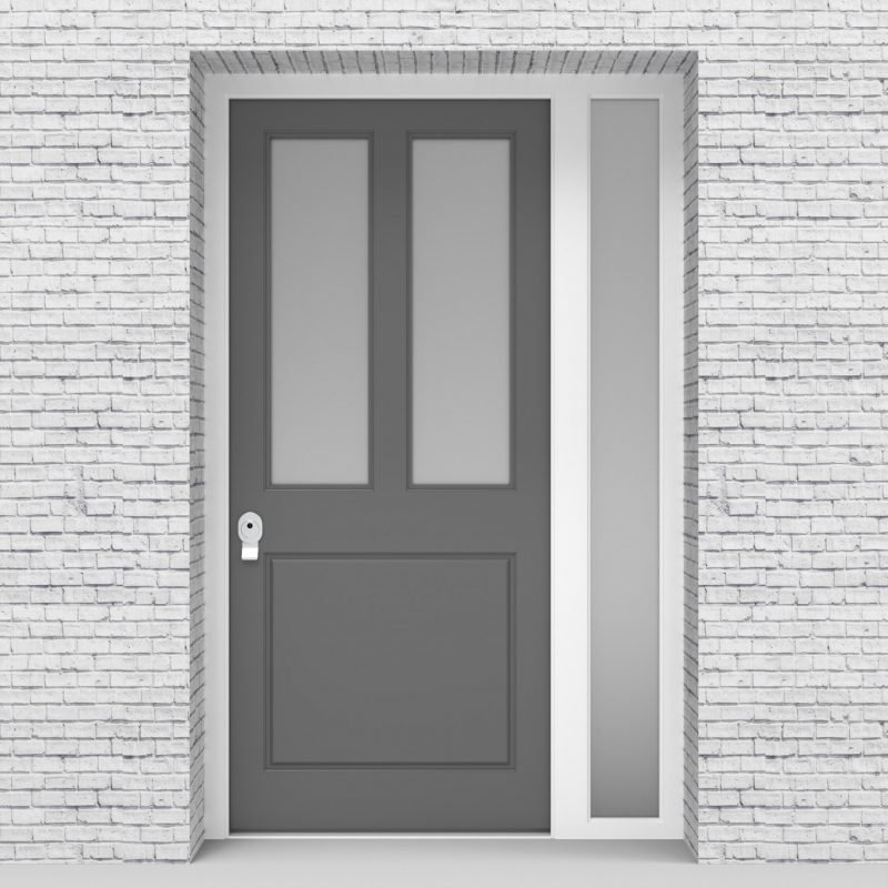 13.single Door With Right Side Panel Edwardian 3 Panel With 2 Glass Panes Signal Grey (ral7004)