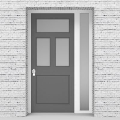 13.single Door With Right Side Panel Edwardian 4 Panel With 3 Glass Panes Signal Grey (ral7004)