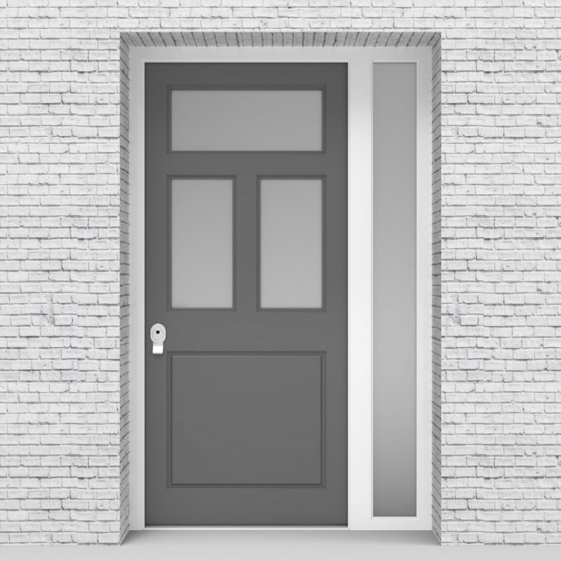 13.single Door With Right Side Panel Edwardian 4 Panel With 3 Glass Panes Signal Grey (ral7004)