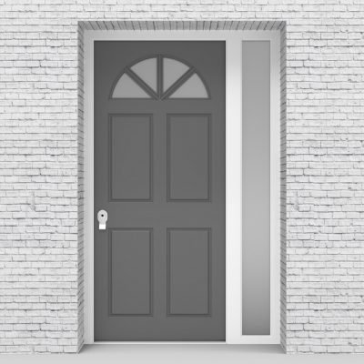 13.single Door With Right Side Panel Edwardian 4 Panel With Arched Glass Pane Signal Grey (ral7004)