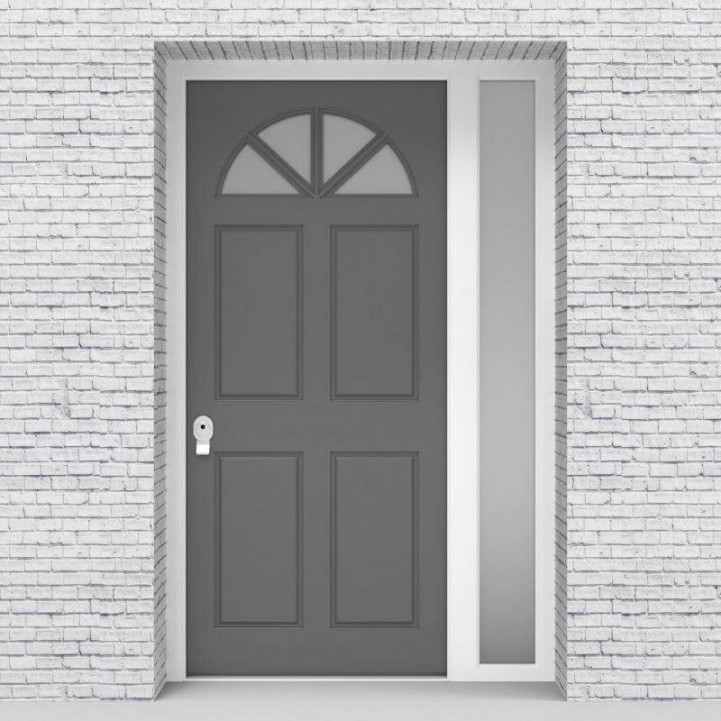 13.single Door With Right Side Panel Edwardian 4 Panel With Arched Glass Pane Signal Grey (ral7004)