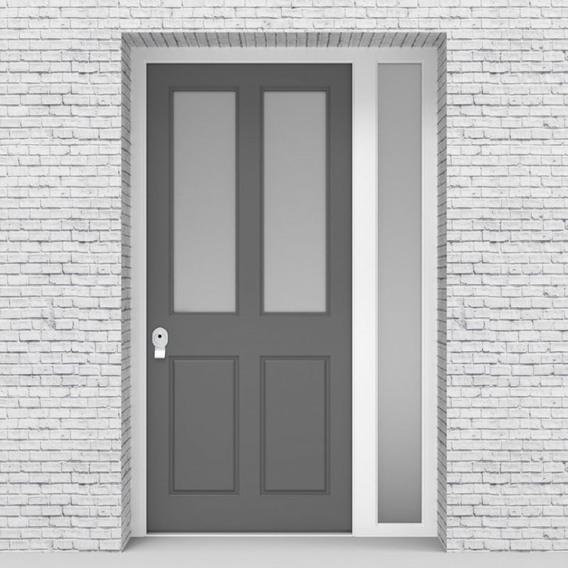 13.single Door With Right Side Panel Victorian 4 Panel With 2 Glass Panes Signal Grey (ral7004)