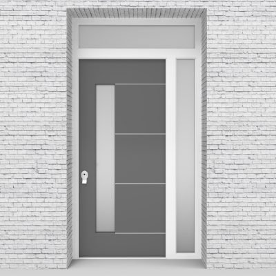 13.single Door With Right Side Panel And Transom 4 Aluminium Inlays With Lock Side Glass Signal Grey (ral7004)