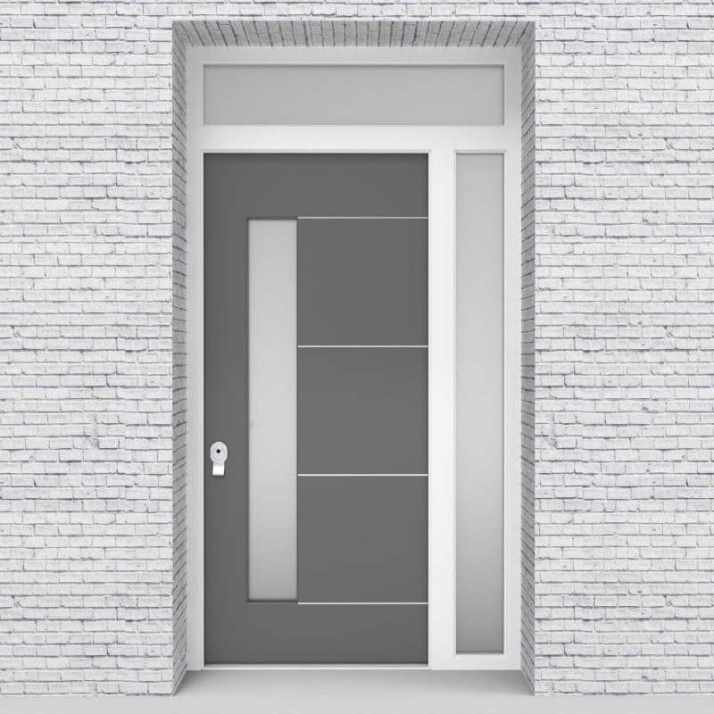13.single Door With Right Side Panel And Transom 4 Aluminium Inlays With Lock Side Glass Signal Grey (ral7004)