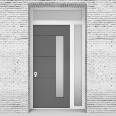 13.single Door With Right Side Panel And Transom 4 Horizontal Lines With Hinge Side Glass Signal Grey (ral7004)
