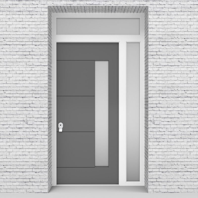 13.single Door With Right Side Panel And Transom 4 Horizontal Lines With Hinge Side Glass Signal Grey (ral7004)