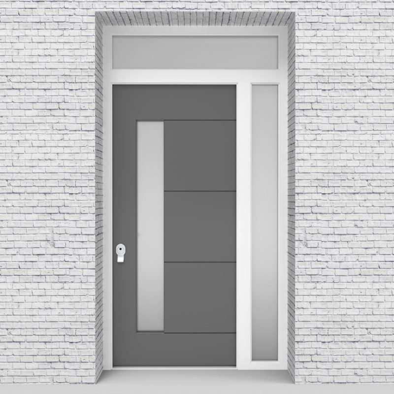 13.single Door With Right Side Panel And Transom 4 Horizontal Lines With Lock Side Glass Signal Grey (ral7004)