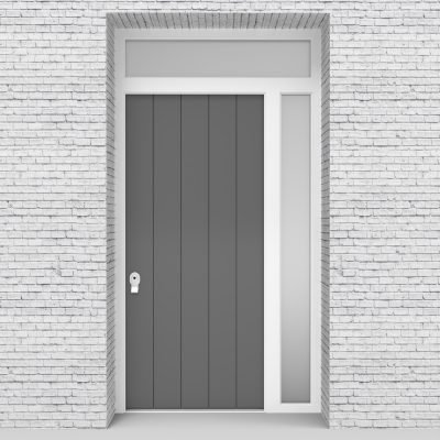 13.single Door With Right Side Panel And Transom 4 Vertical Lines Signal Grey (ral7004)